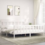 vidaXL Cadre de lit avec tête de lit blanc Super King Size bois massif