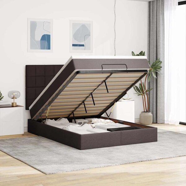 VidaXL Cadre de lit ottoman avec matelas marron foncé 140x190 cm tissu