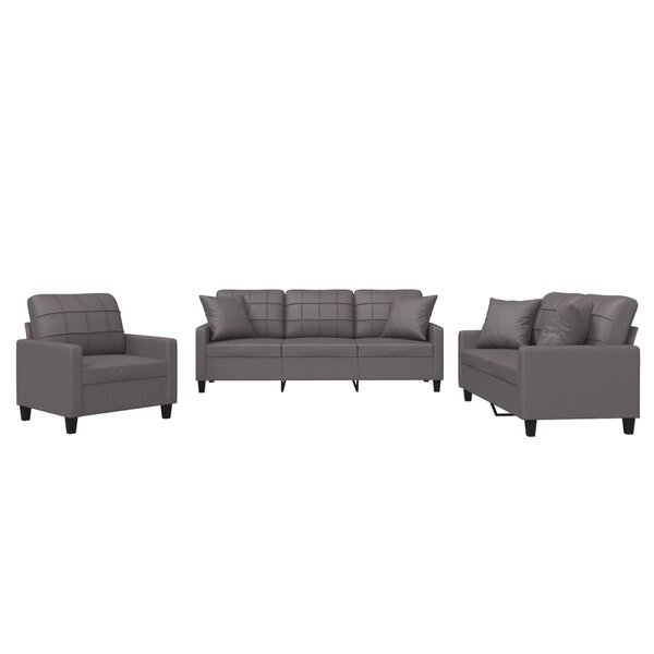 vidaXL Ensemble de canapés 3 Pièces avec coussins gris similicuir