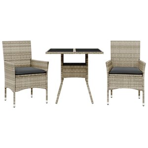 vidaXL Ensemble à manger de jardin avec coussins 3 Pièces rotin et verre