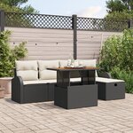 Ensemble de Canapé de Jardin 6 Pièces avec Coussins Noir Rattan Poly