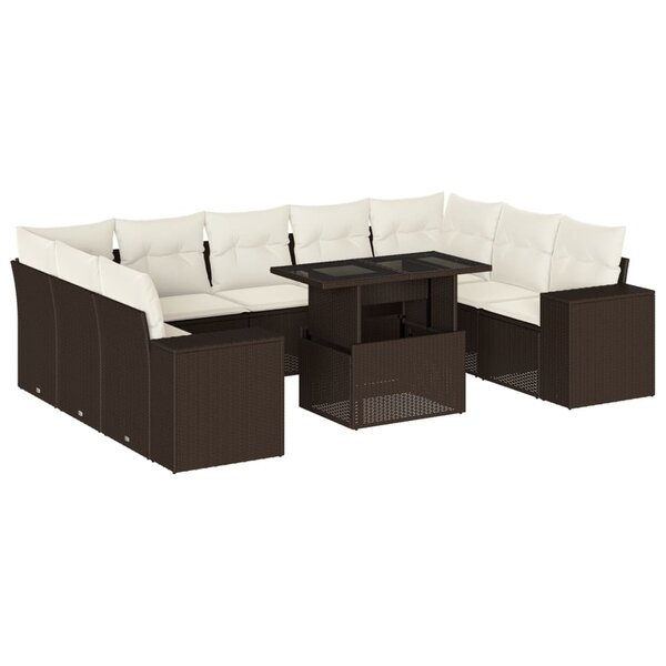 vidaXL Salon de jardin 10 Pièces avec coussins marron résine tressée