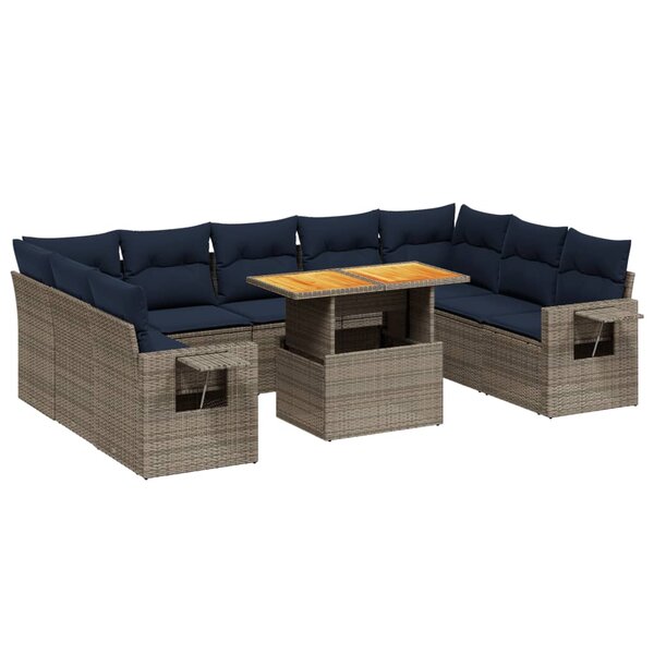 vidaXL Salon de jardin 10 Pièces avec coussins gris résine tressée