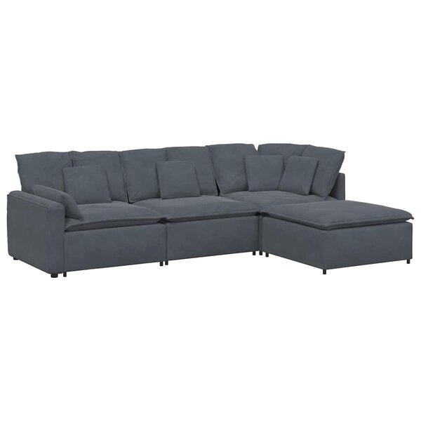 vidaXL Canapé modulaire et repose-pieds et coussins velours gris foncé