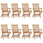vidaXL Chaises de jardin avec coussins noir lot de 8 Bois teck massif