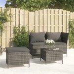 vidaXL Salon de jardin 3 Pièces avec coussins Gris Résine tressée