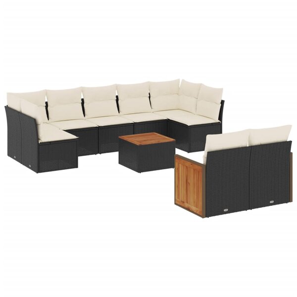 vidaXL Salon de jardin 10 Pièces avec coussins noir résine tressée