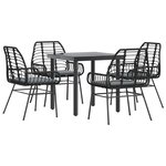 vidaXL Ensemble à manger de jardin et coussins 5 Pièces noir rotin verre