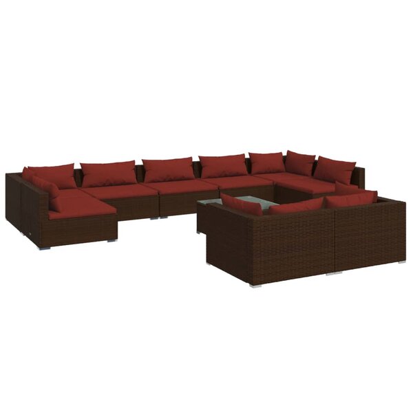 vidaXL Salon de jardin 10 Pièces avec coussins marron résine tressée