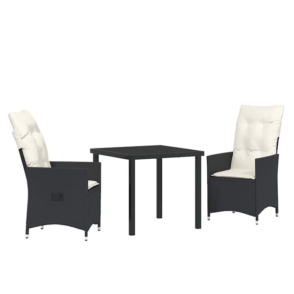 vidaXL Ensemble de salle à manger pour jardin 3 Pièces Noir Poly rotin