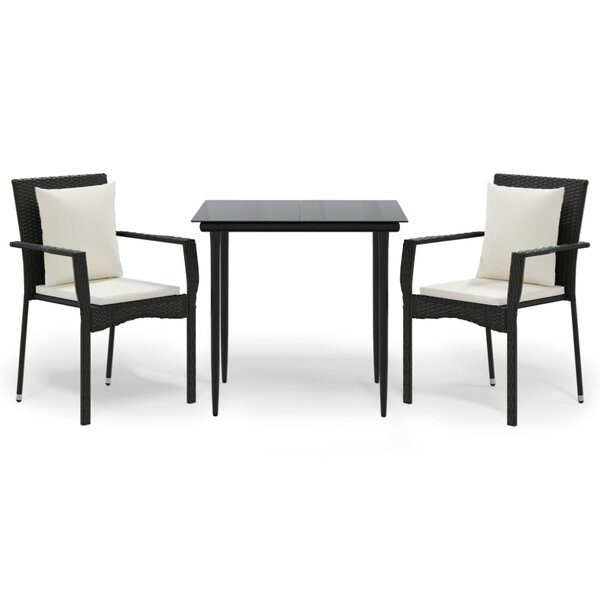 vidaXL Ensemble à manger de jardin avec coussins 3 Pièces Noir