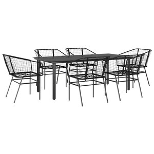 vidaXL Ensemble à manger de jardin 7Pièces noir poly rotin verre
