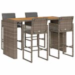 vidaXL Ensemble de bar de jardin 5 Pièces avec coussins gris poly rotin
