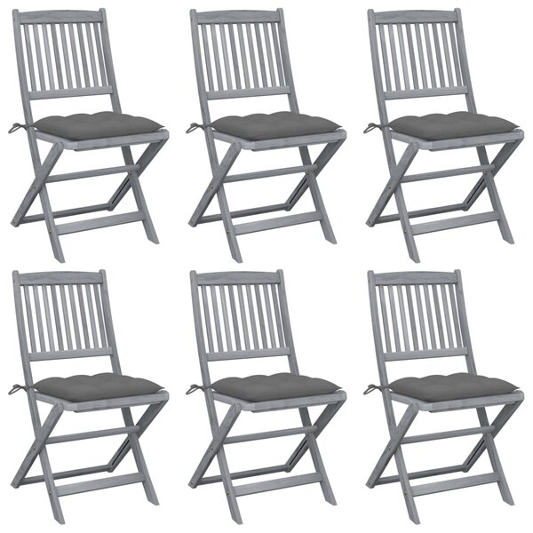 vidaXL Chaises pliables d'extérieur lot de 6 et coussins Bois d'acacia