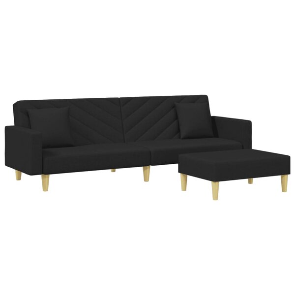 vidaXL Canapé-lit à 2 places et oreillers et repose-pied noir tissu