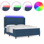 Lit Box Spring vidaXL avec Matelas & LED Bleu 180x200 cm Tissu