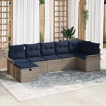 vidaXL Ensemble de canapé de jardin avec coussin 7 Pièces Gris Poly rotin