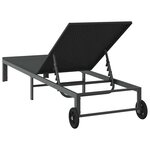 vidaXL Chaise longue avec roues en poly rattan noir