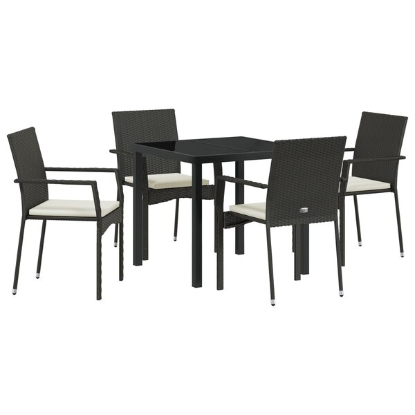vidaXL Ensemble de Salle à Manger de Jardin 5 Pièces avec Coussins Noir Poly Rotin