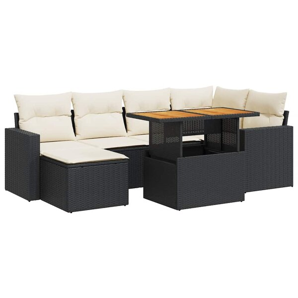 vidaXL Salon de jardin 7 Pièces avec coussins noir résine tressée