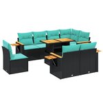 vidaXL Salon de jardin 9 Pièces avec coussins noir résine tressée