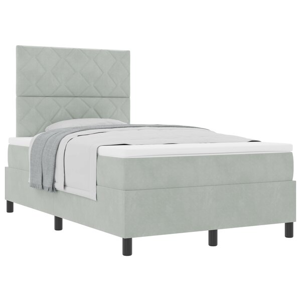 Lit à ressort vidaXL avec matelas en velours gris clair petit double