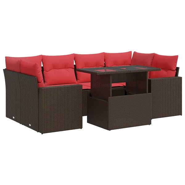 vidaXL Salon de jardin avec coussins 7Pièces marron résine tressée acacia