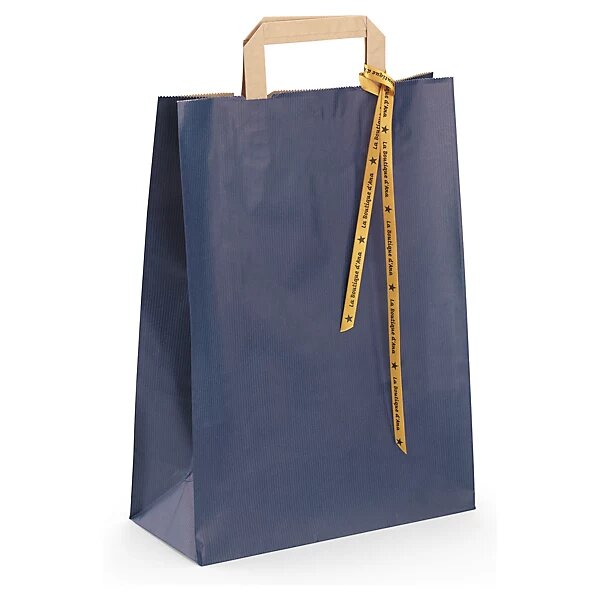 Sac kraft bleu à poignées plates raja 26 x 35 x 12 cm (lot de 50)