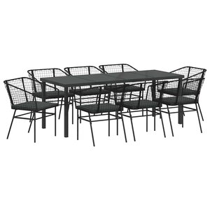 vidaXL Ensemble de salle à manger pour jardin 9 Pièces Noir polyrotin