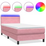 vidaXL Sommier à lattes de lit avec matelas et LED rose 90x220 cm velours