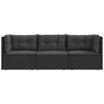 vidaXL Salon de jardin 3 Pièces avec coussins Noir Résine tressée