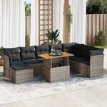 vidaXL Salon de jardin 9 Pièces avec coussins gris résine tressée
