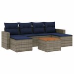 vidaXL Salon de jardin 7 Pièces avec coussins gris résine tressée