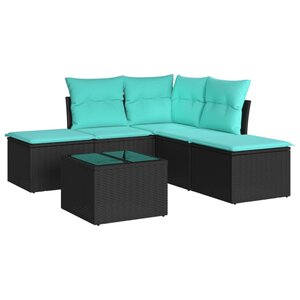 vidaXL Salon de jardin 6 Pièces avec coussins noir résine tressée