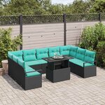 vidaXL Ensemble de canapé de jardin 10 Pièces Noir et Bleu Poly rotin