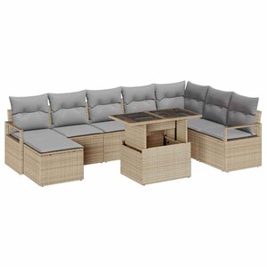 vidaXL Ensemble de canapé de jardin 9 pc Beige et Gris clair polyrotin