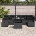 vidaXL Ensemble de canapé de jardin avec coussin 8 Pièces Noir Poly rotin