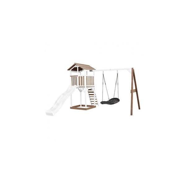 AXI Beach Tower avec Nid Roxy Balancoire Marron Blanc Toboggan Blanc