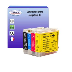 T3AZUR- Lot de 4 Cartouches compatibles avec Brother LC1000 XL pour Brother FAX 1860  FAX 1960  FAX 2480C  FAX 2580C
