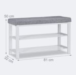 Banc banquette range chaussures coussin rembourré tissu étagère à chaussures 2 niveaux métal gris 13_0000366_2