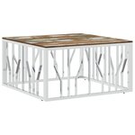 vidaXL Table basse argenté acier inoxydable/bois massif récupération
