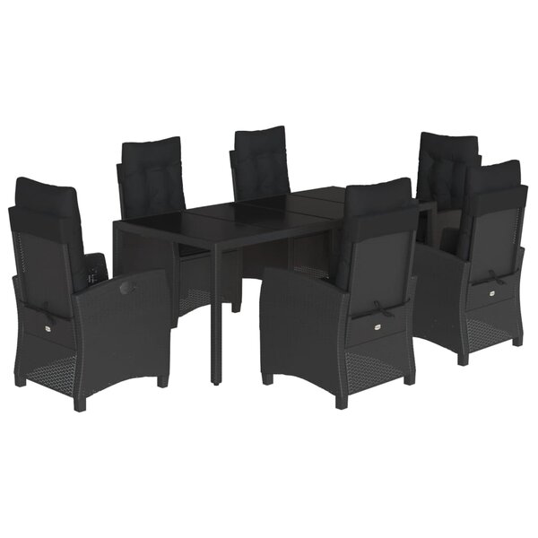 vidaXL Ensemble à manger de jardin coussins 7Pièces Noir Résine tressée
