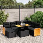 vidaXL Salon de jardin 8 Pièces avec coussins noir résine tressée