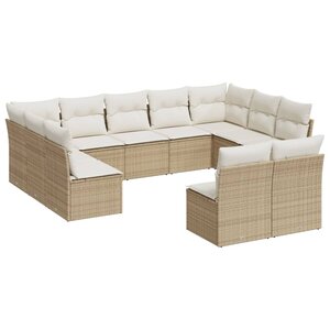 vidaXL Salon de jardin 11 Pièces avec coussins beige résine tressée