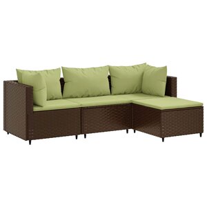vidaXL Salon de jardin 4 Pièces avec coussins Marron Résine tressée
