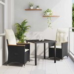 vidaXL Ensemble de salle à manger pour jardin 3 Pièces Noir Poly rotin