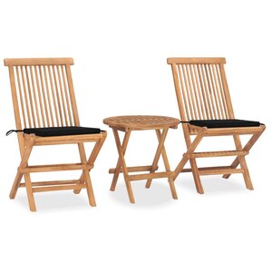 vidaXL Ensemble à manger d'extérieur pliable avec coussin 3 Pièces Teck