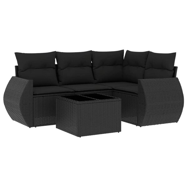 vidaXL Salon de jardin 5 Pièces avec coussins noir résine tressée