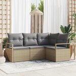 vidaXL Ensemble de canapé de jardin 4 Pièces Beige Poly rotin