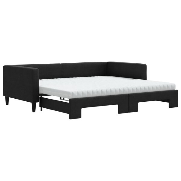 vidaXL Lit de jour avec gigogne et matelas noir 100x200 cm tissu